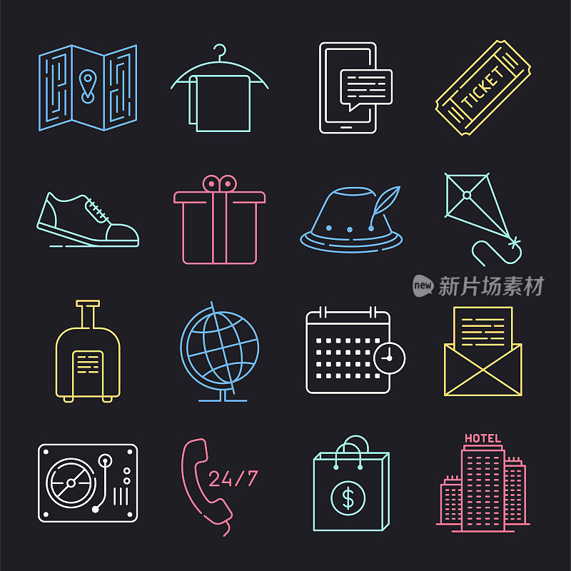 Sports & Concert Event Ticket Neon Style Vector Icon Set